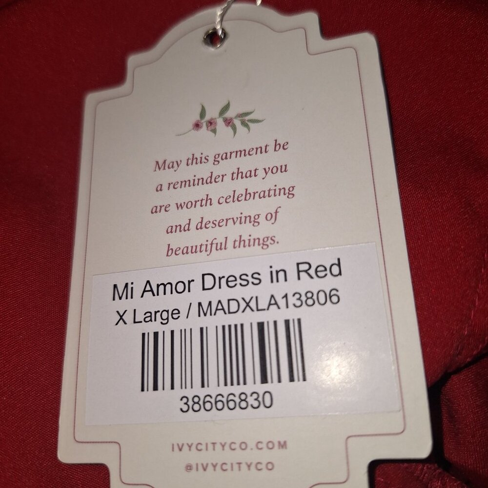 NWT Ivey City Co Mi Amor belted long sleeve red dress size XL party formal - Picture 11 of 12